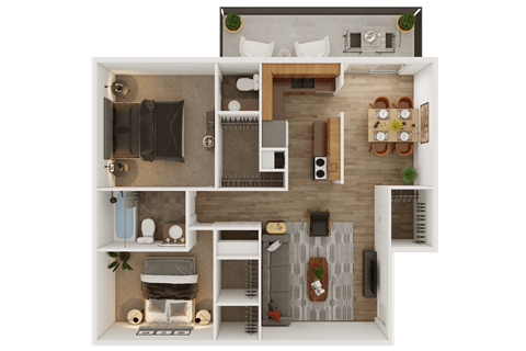 Floor plan for 2 beds, 1.5 baths, 1005 sqft